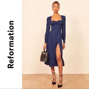 Reformation Hunt Dress in Navy